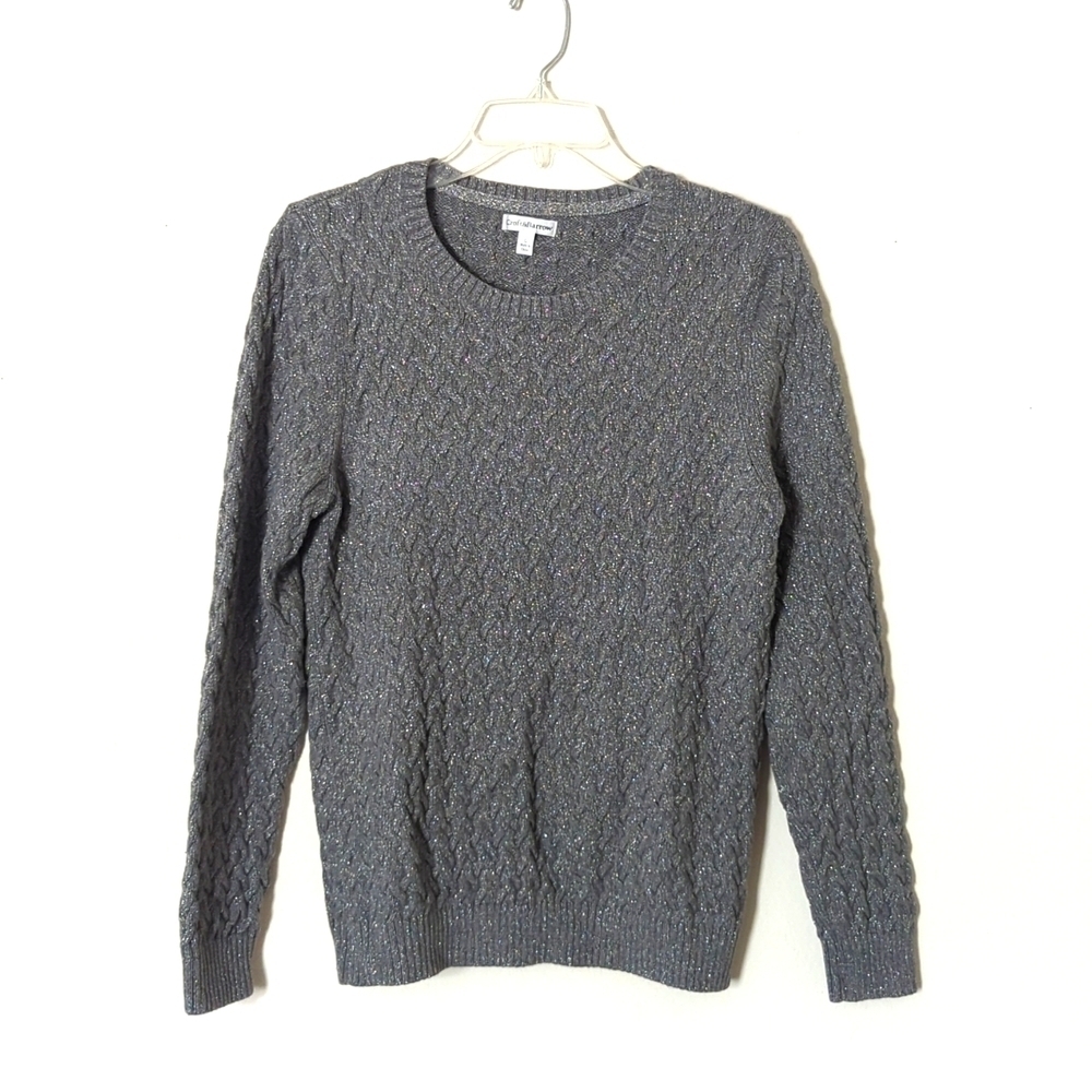 Croft & Barrow Womens L Sweater Grey Knit Crew Neck Cotton.